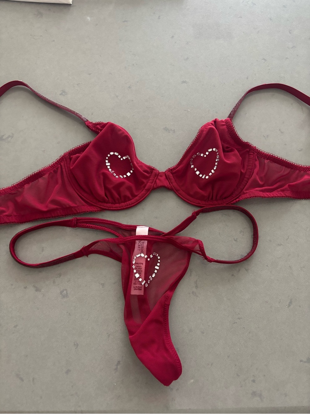 VS Red Rhinestone Heart Lingerie Set